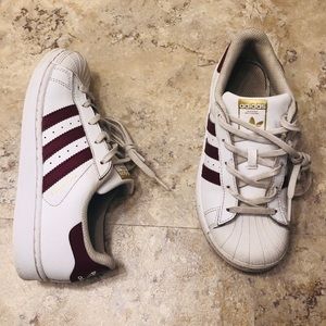 Adidas Superstar Maroon Gold Three Strip Kids 2Y
